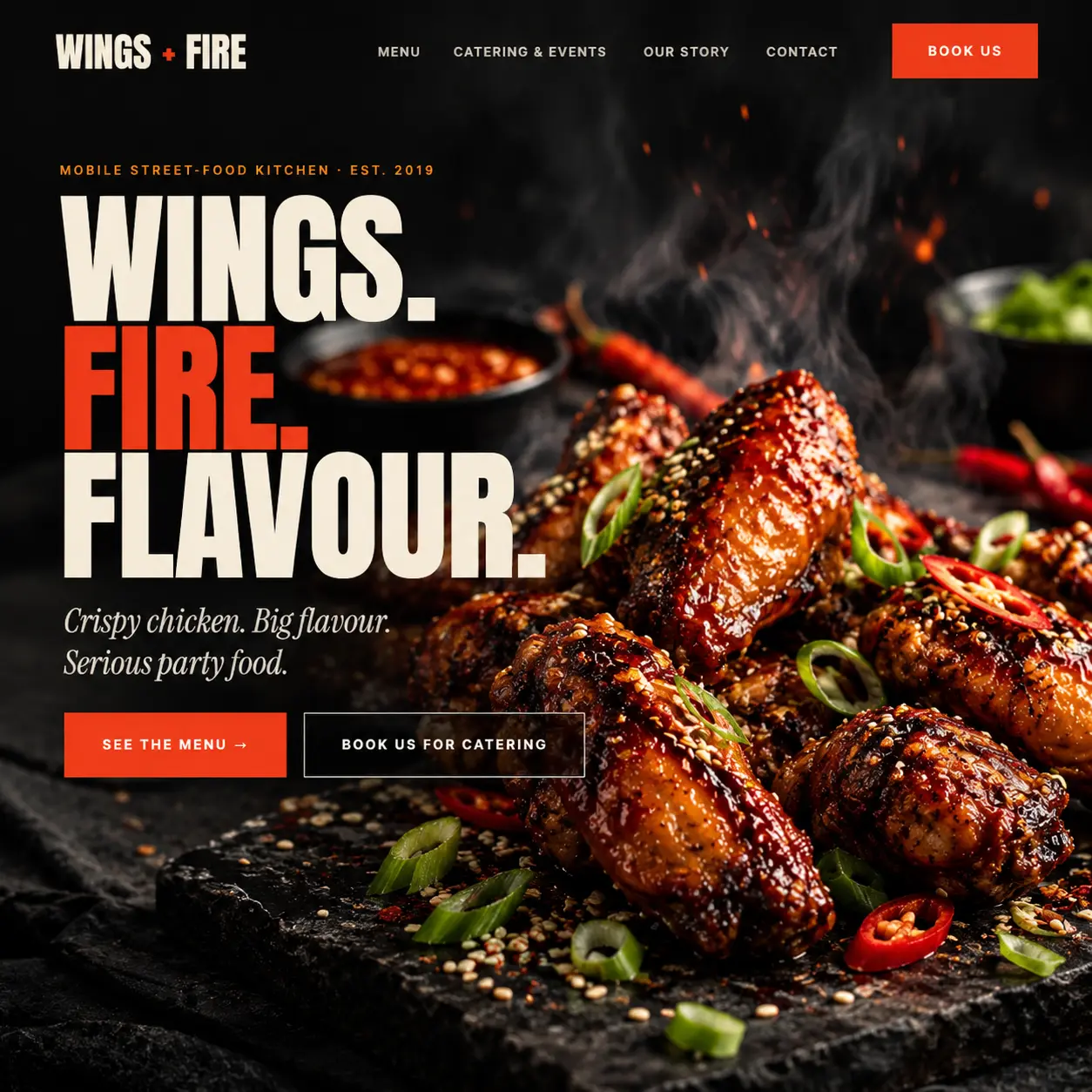 Wings & Fire — Restaurant website designed by LD Smart Web
