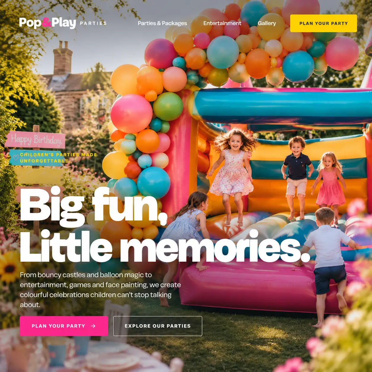 Pop & Play Parties — Children's parties website designed by LD Smart Web