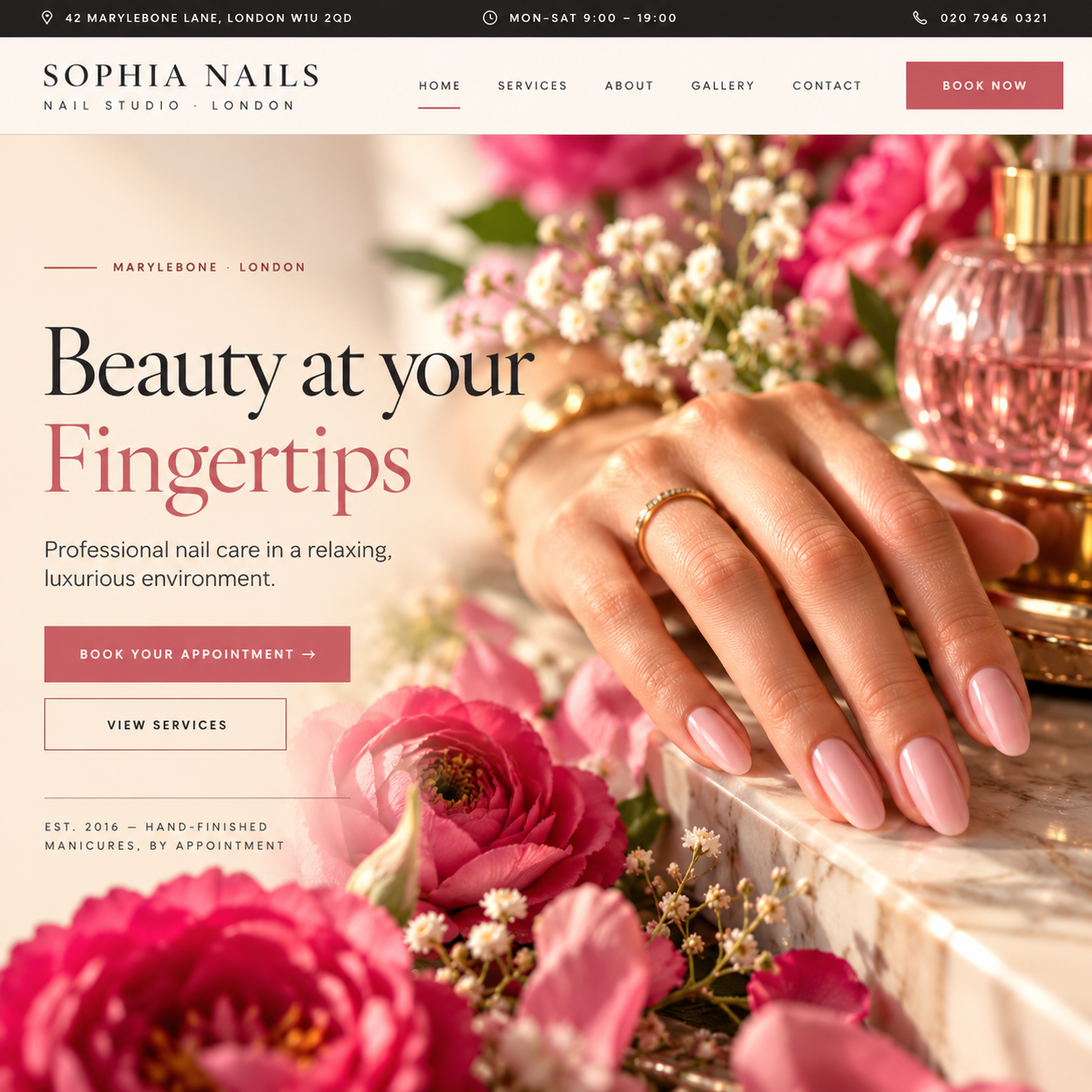 Sophia Nails — Nail salon website designed by LD Smart Web
